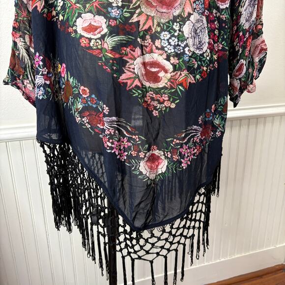 Soft Surroundings Plus Size 1X Kimono Cardigan Fringe Floral Embroidered Boho - Picture 12 of 13